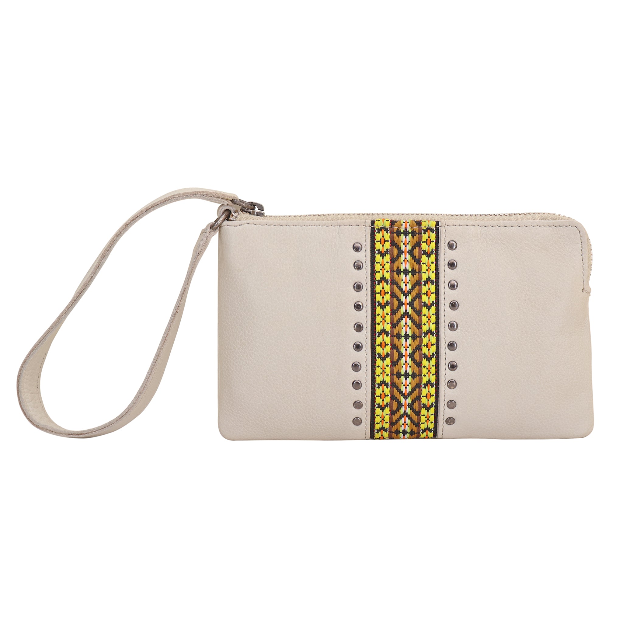Buy the Gibson Leather Wristlet | Embroidered Ribbon Details