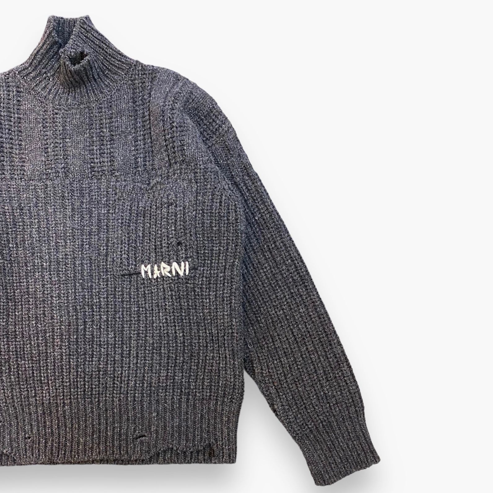MARNI - バージンウール ロゴニット / タートルニット / ダメージ加工