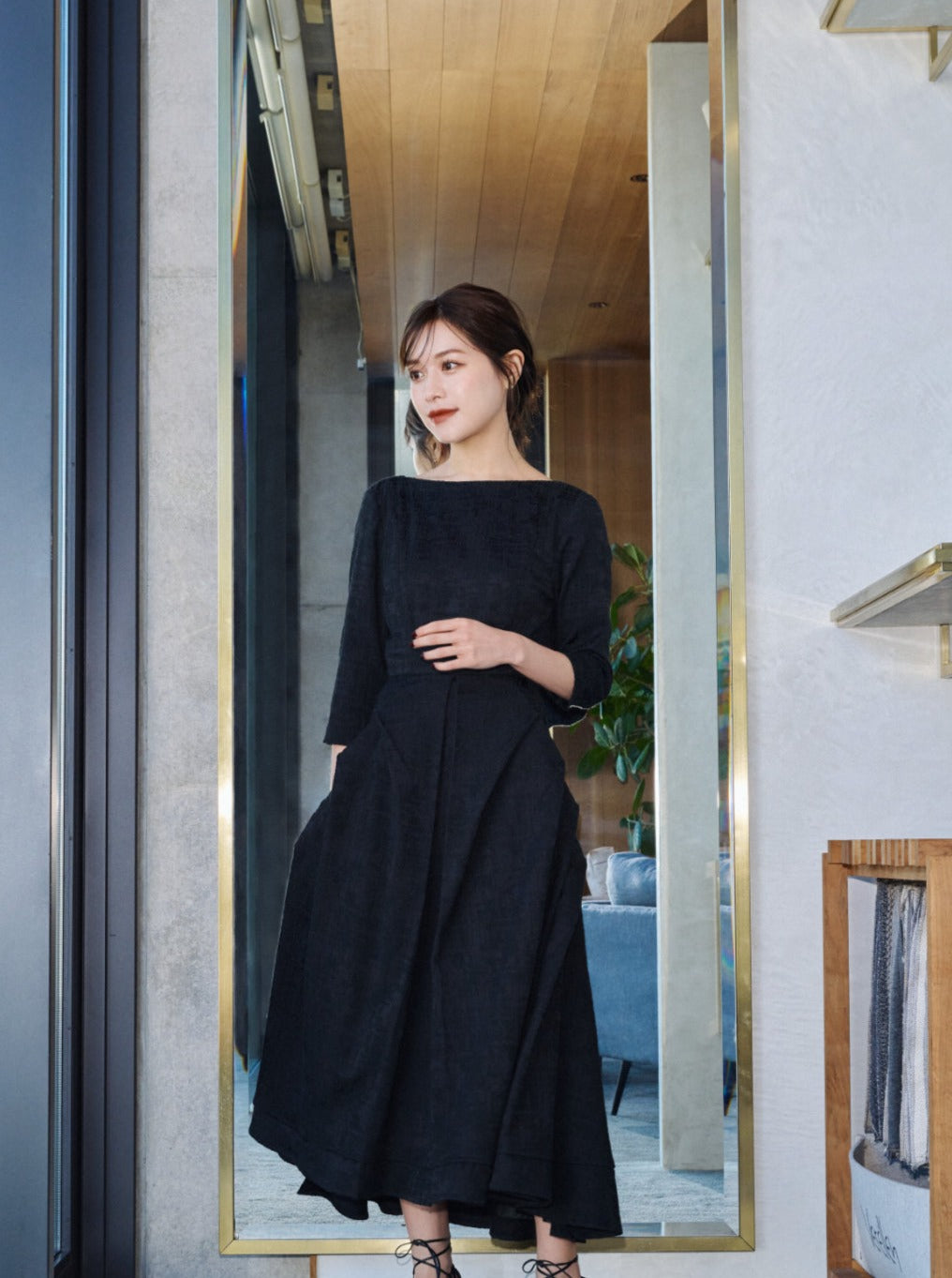 再入荷】Tuck drape Jacquard Dress – L'AUBE BLANC