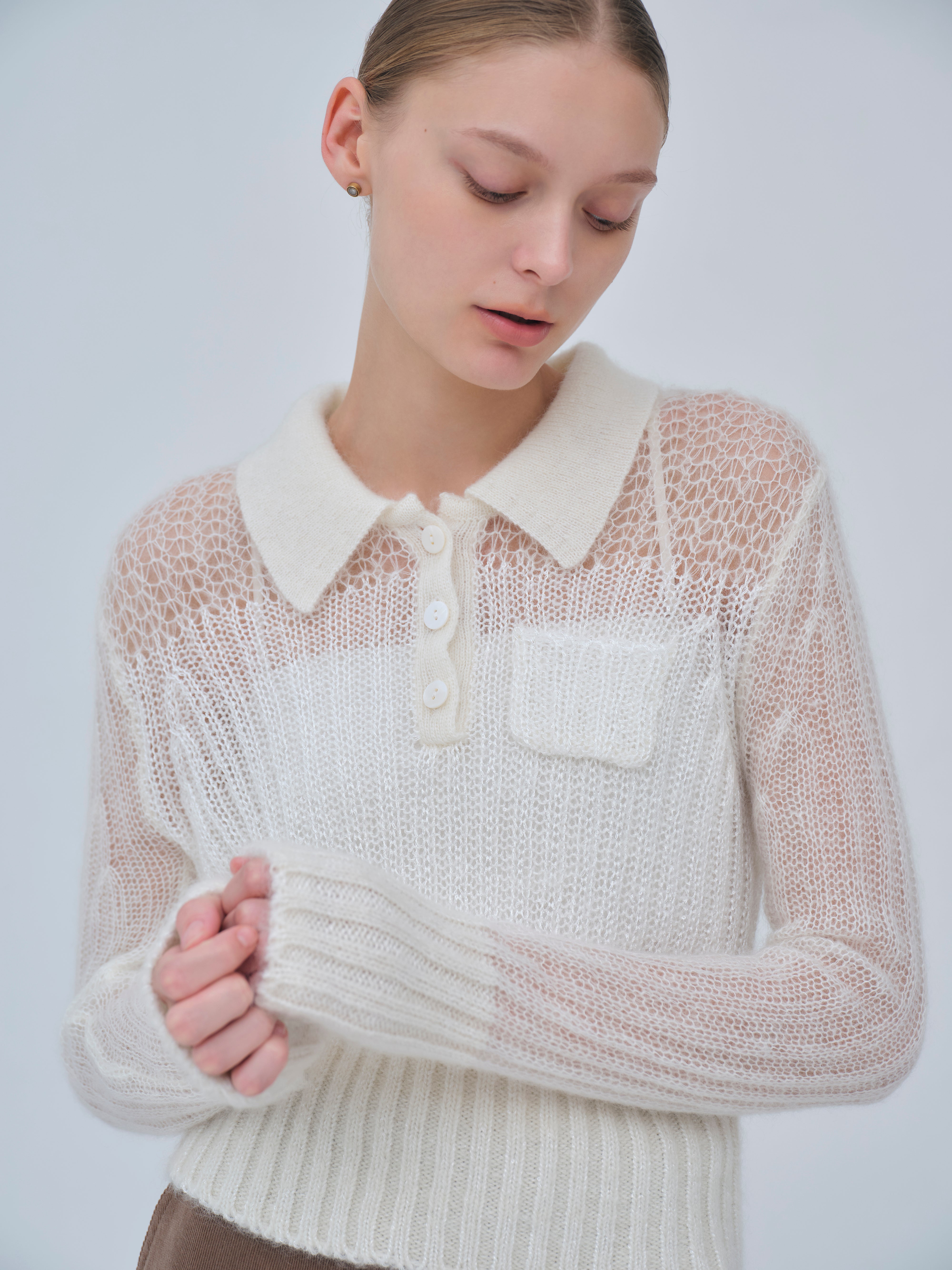 Sequin Sheer Polo Knit – L'AUBE BLANC