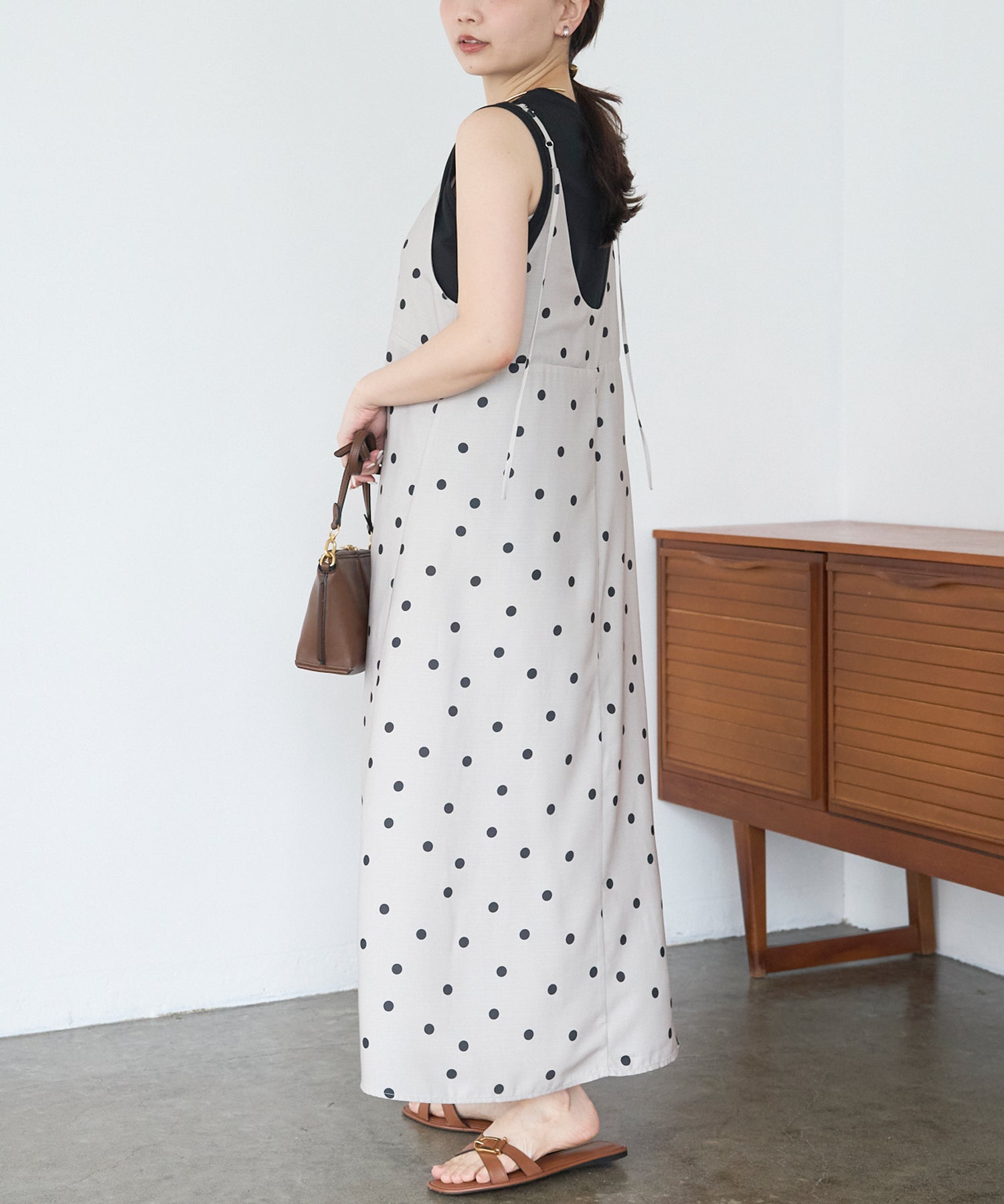 麻調合繊ドットキャミワンピース | ラビアンジェ-⼤きいサイズの