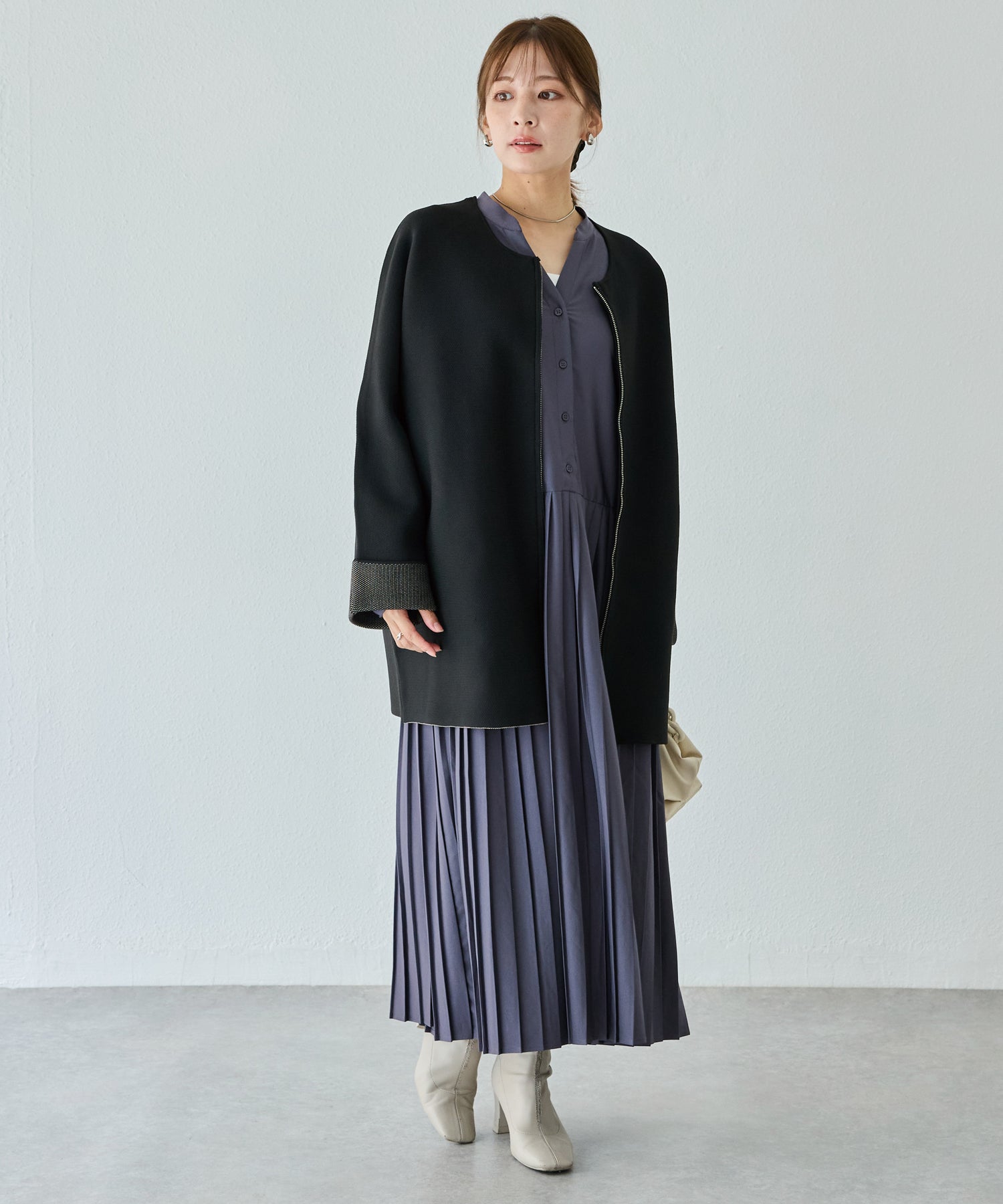 洗える】ダブルジップノーカラージャケット | ラビアンジェ-⼤きい