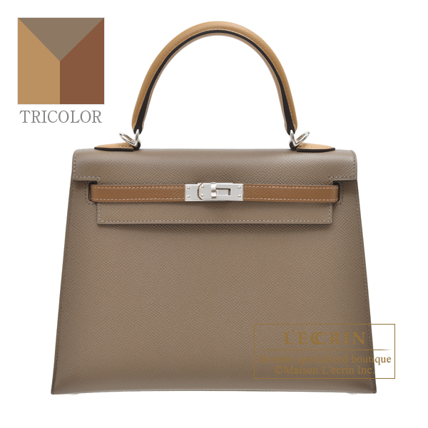 Hermes Kelly Tricolore bag 25 Sellier Etoupe grey/Alezan/Biscuit