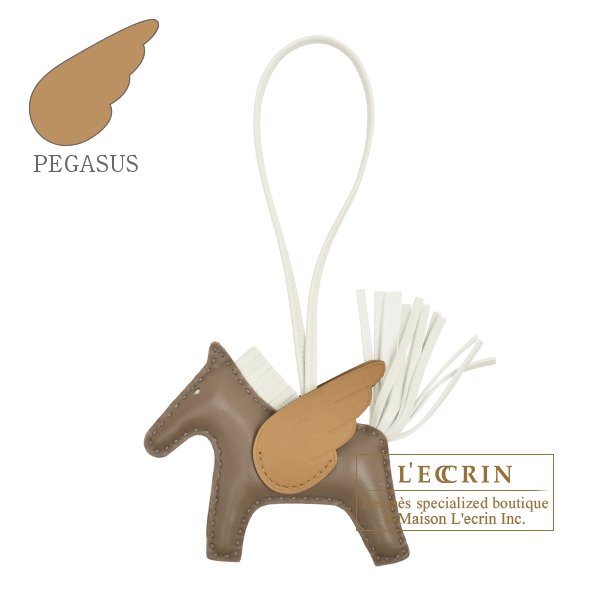 Hermes Rodeo charm Pegasus PM Etoupe grey/Vert fizz/Biscuit Agneau
