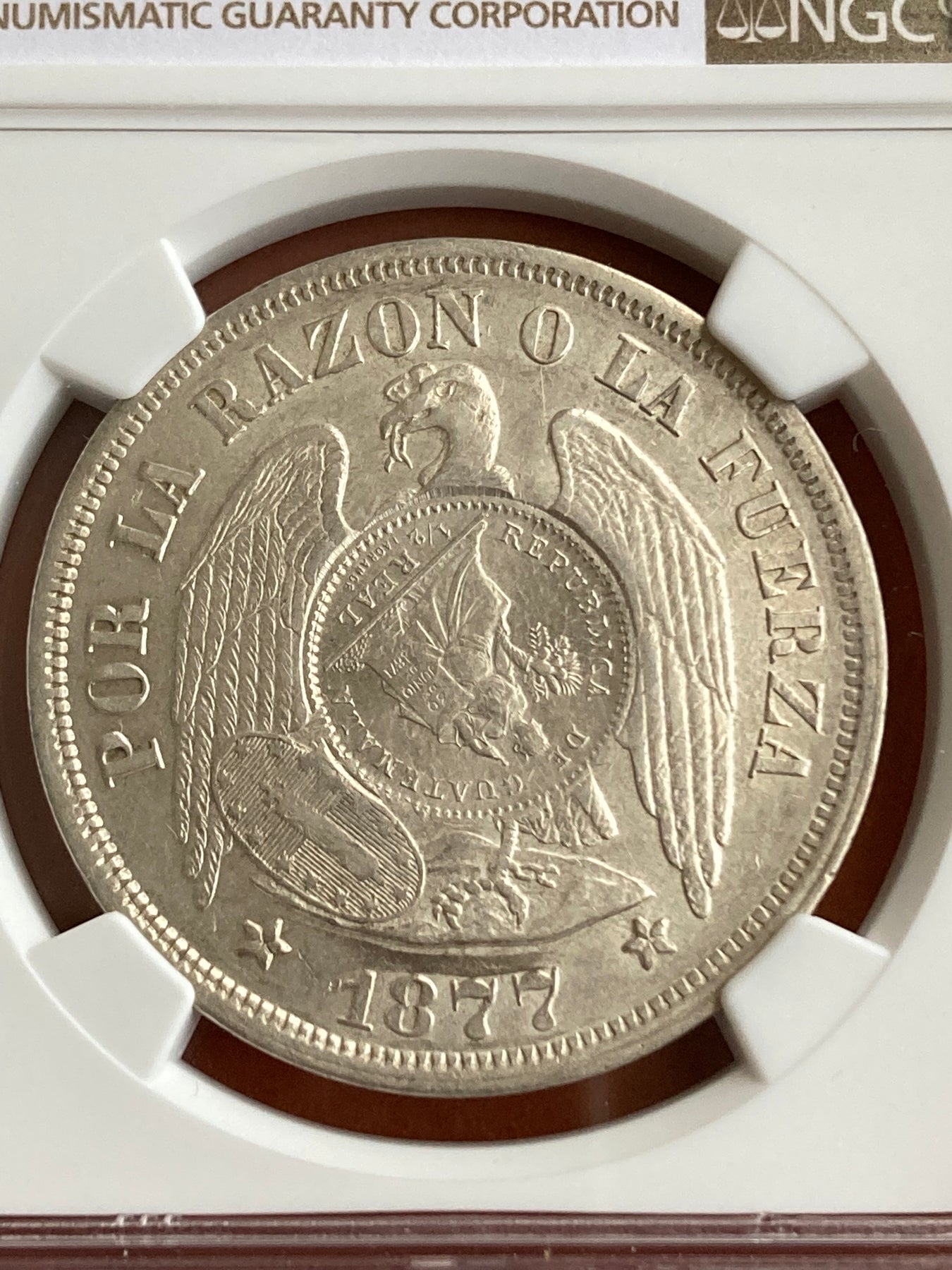 中南米銀貨】1894年 グアテマラ ペソ 1/2R 大型銀貨 NGC AU58 古銭