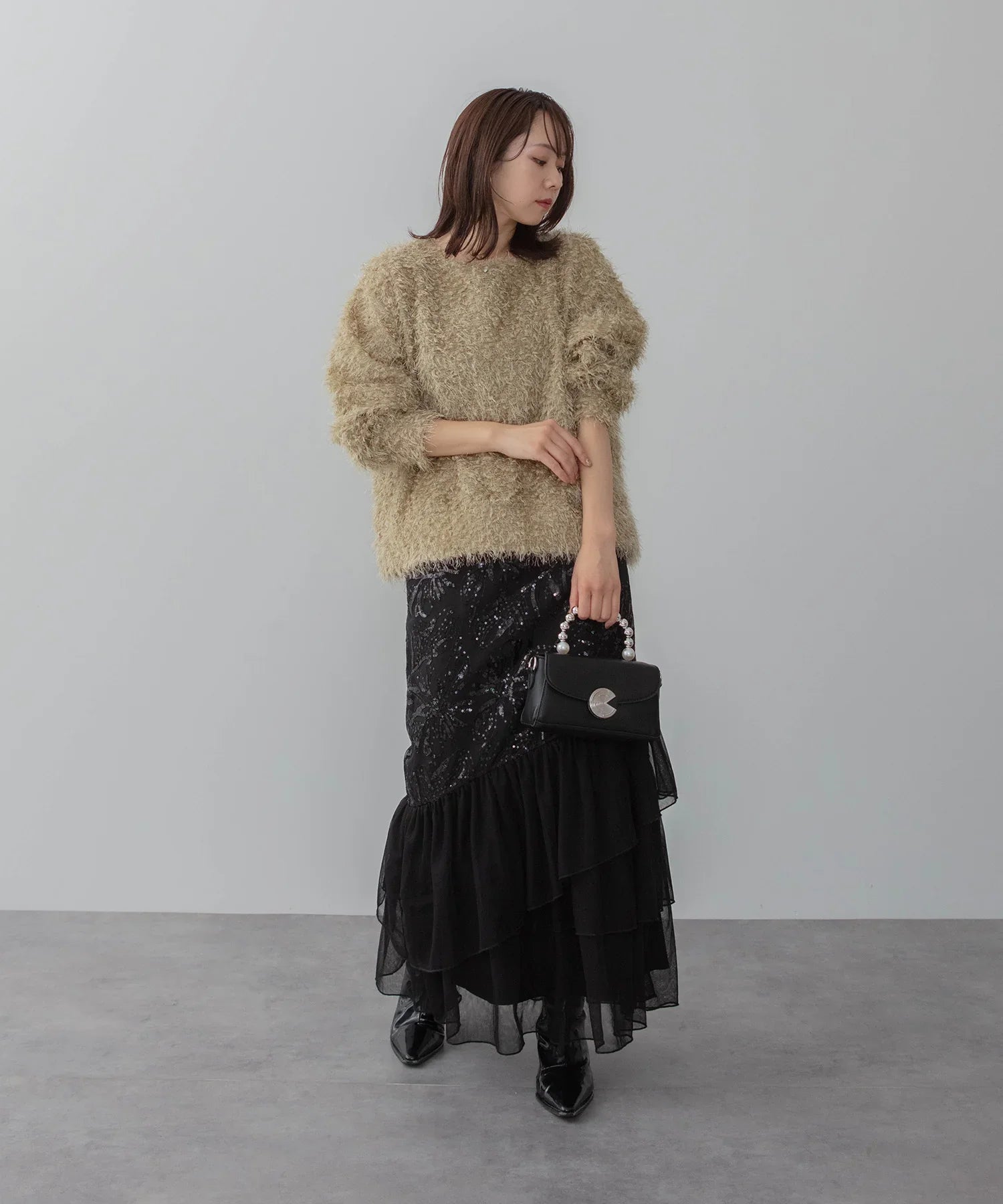 一部当日発送】フラワースパンコールチュールフリルスリーブIライン