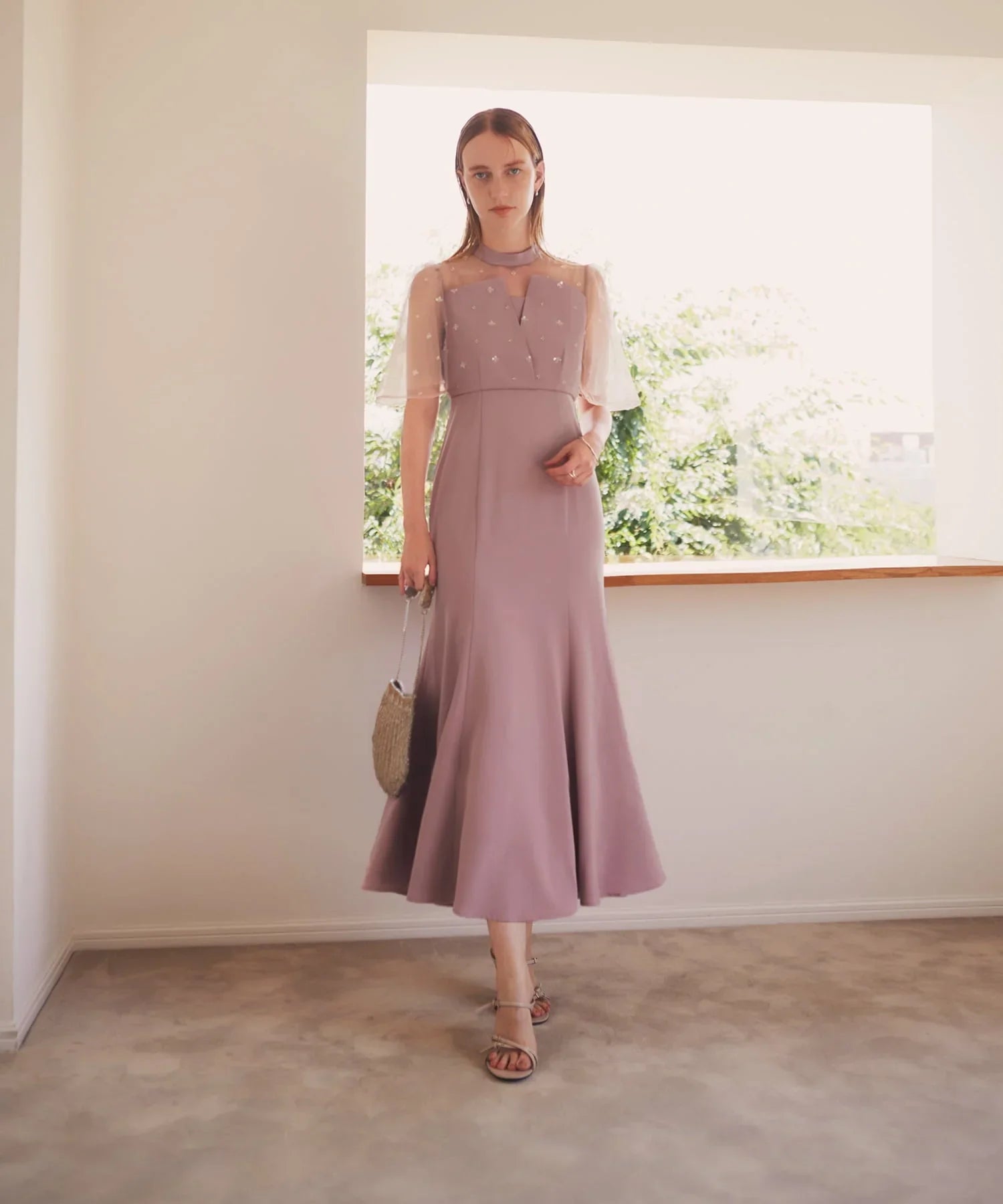 当日発送】花柄スパンコールチュールオーバーラップマーメイド