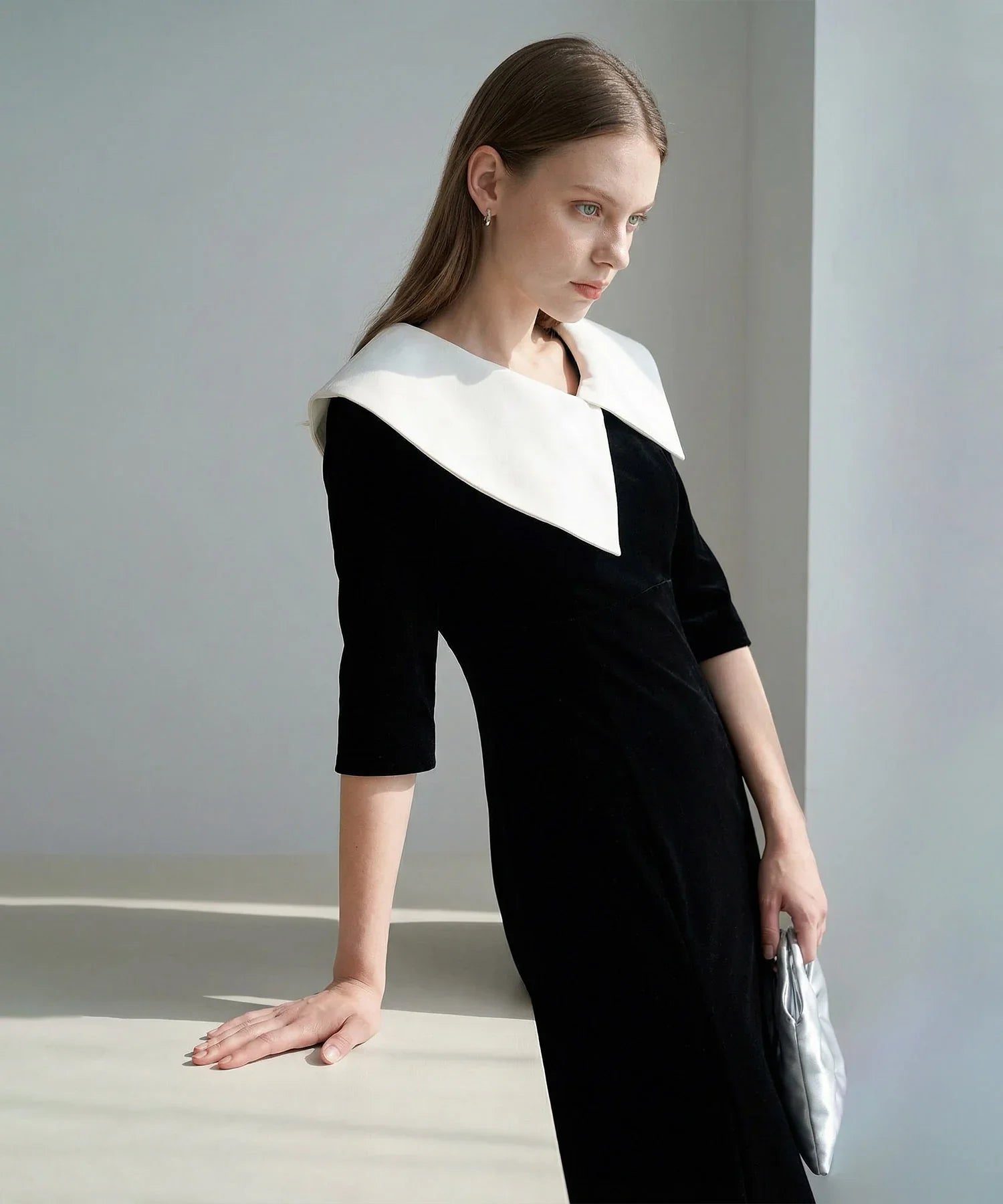 当日発送】アシンメトリービッグカラーベロアマーメイドドレス