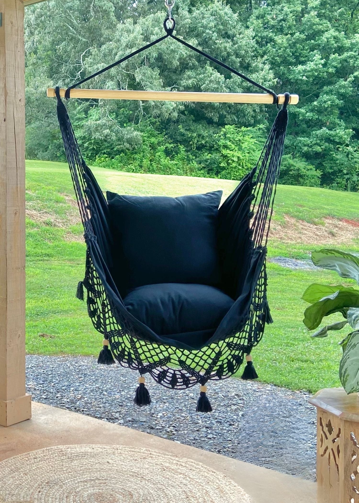 Black Macrame Crochet Hammock Chair Swing | Luxury Black Hanging