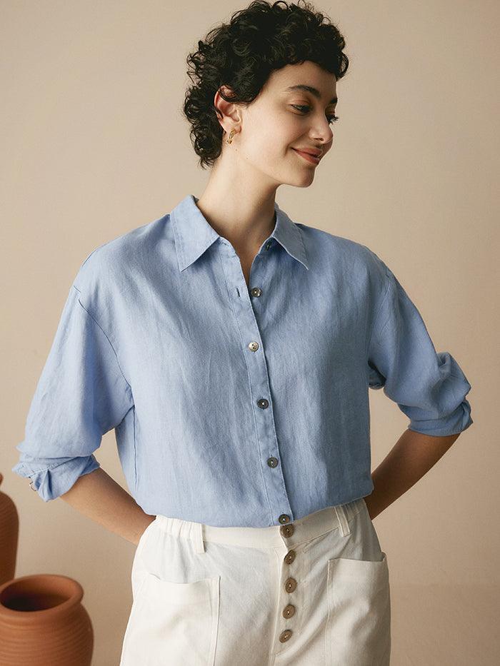 Linen Classic Leisure Shirt | Women's Periwinkle Button-Down Top