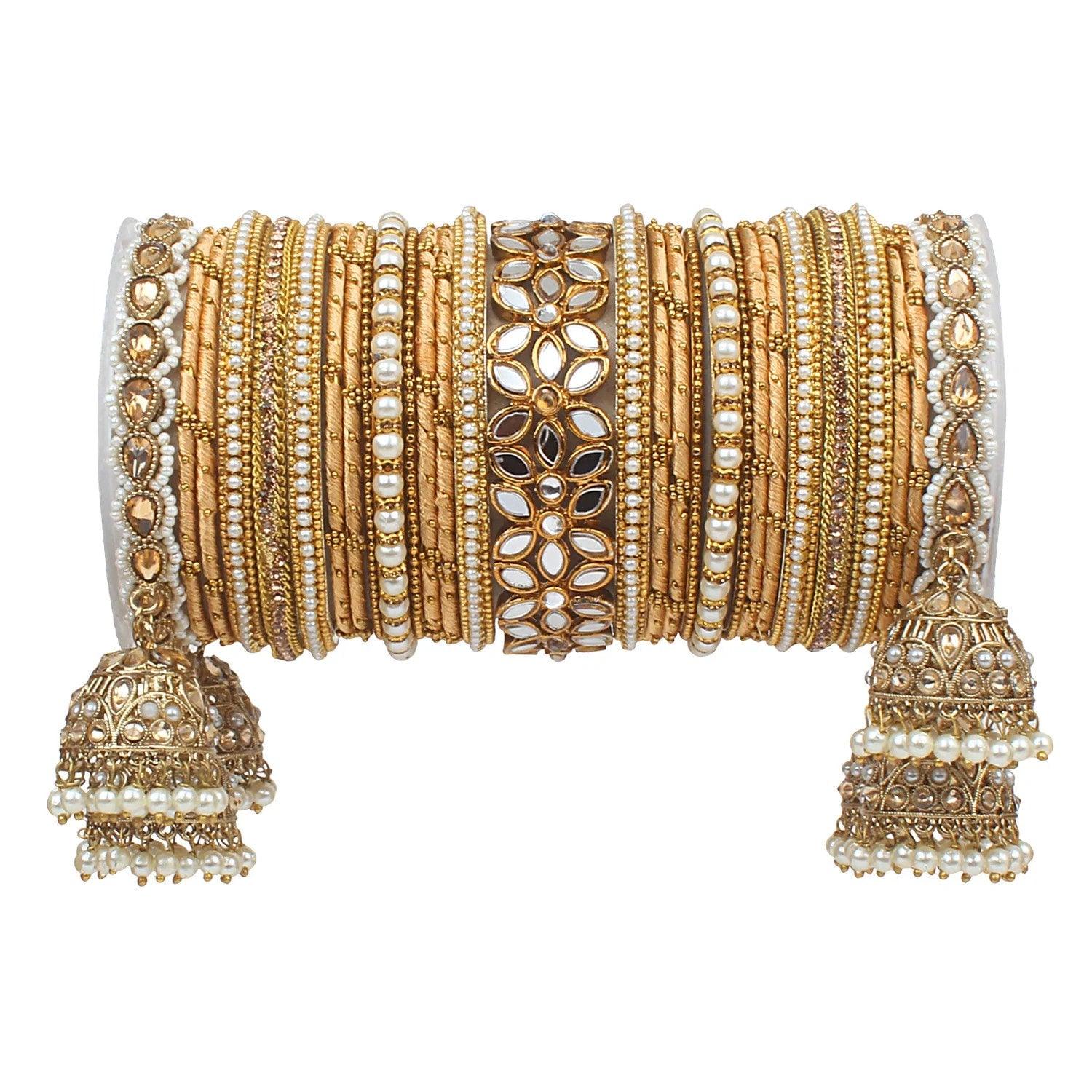 Bridal Thread Bangles Set with Golden Pearl Tassel Bangle Latkan