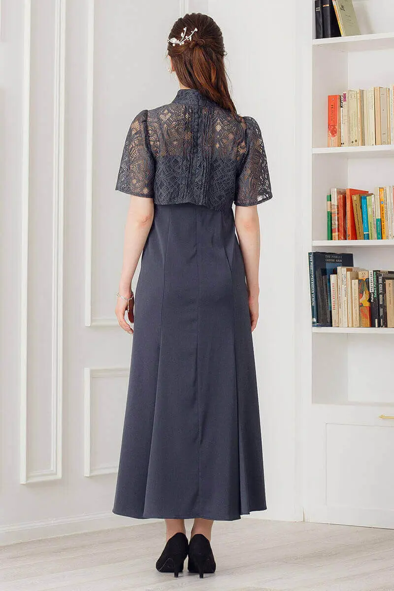 アッシュネイビーのレースボレロ付きマーメイドドレス | Dorrydoll | M