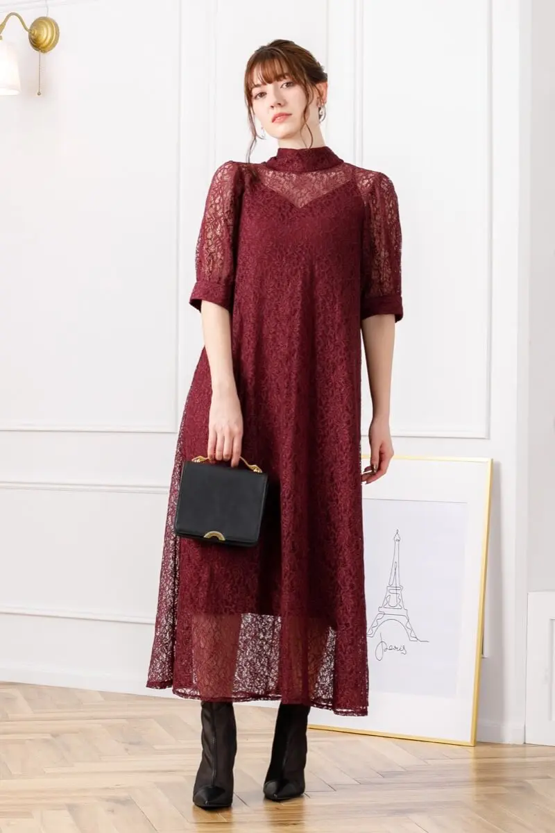 ボルドーのバッグリボンレースドレス | Dorry doll | M・マタニティ可