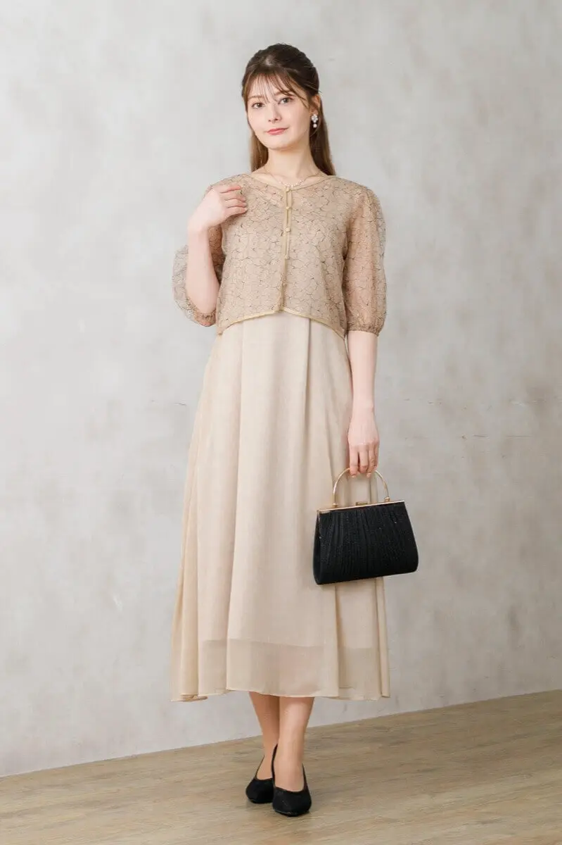 ベージュのレースボレロ付きドレス | placebo | S | 結婚式パーティー