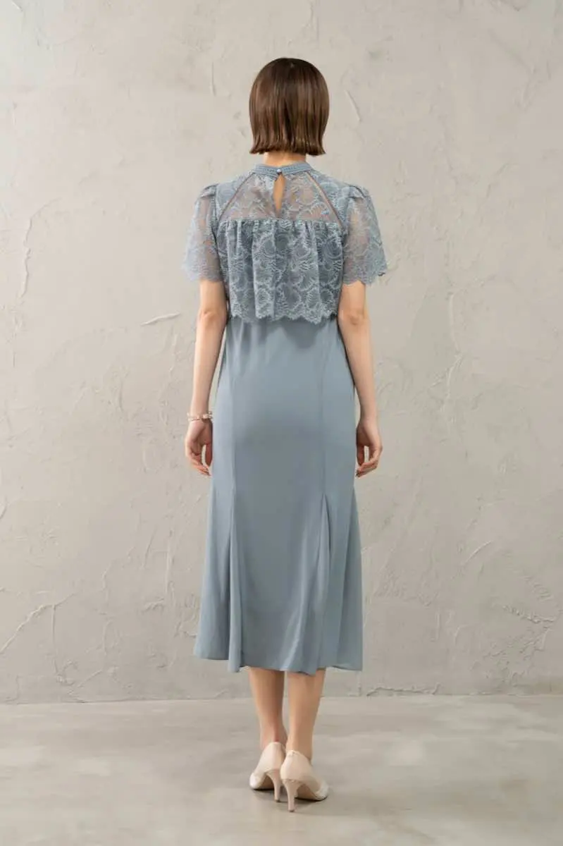 グレイッシュブルーのレーススリーブマーメイド | Dorry doll | M