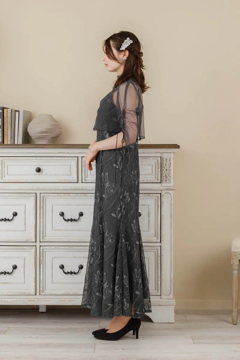 アーミーカーキのブラウス付きフラワーレースドレス | Dorry doll | M