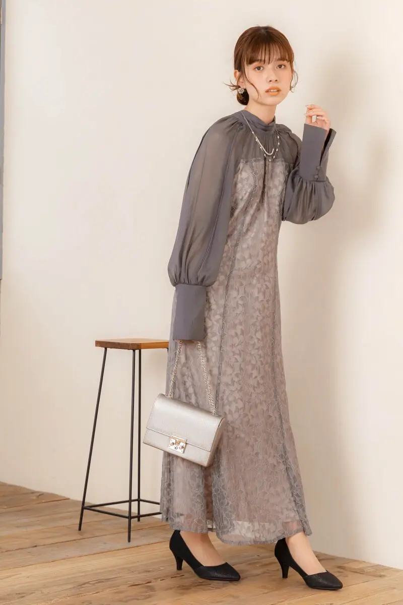 グレーの2Wayリボンレースドレス | ANDRESD | M | 結婚式パーティーの