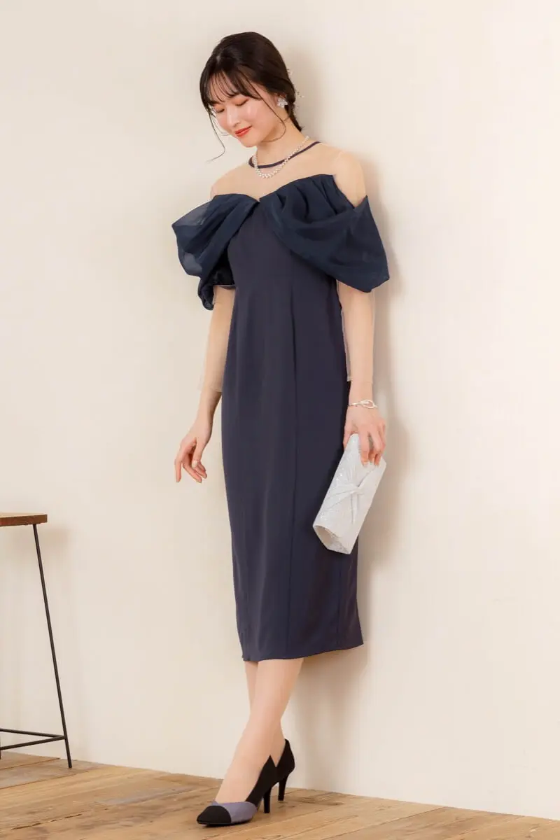 アッシュネイビーのオフショルダータイトドレス | select shop | M