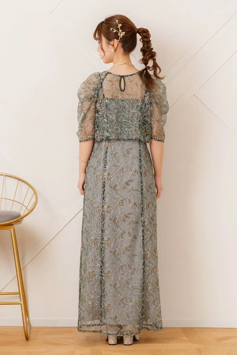 グリーンの総レースレイヤードドレス | LE' RURE | M | 結婚式