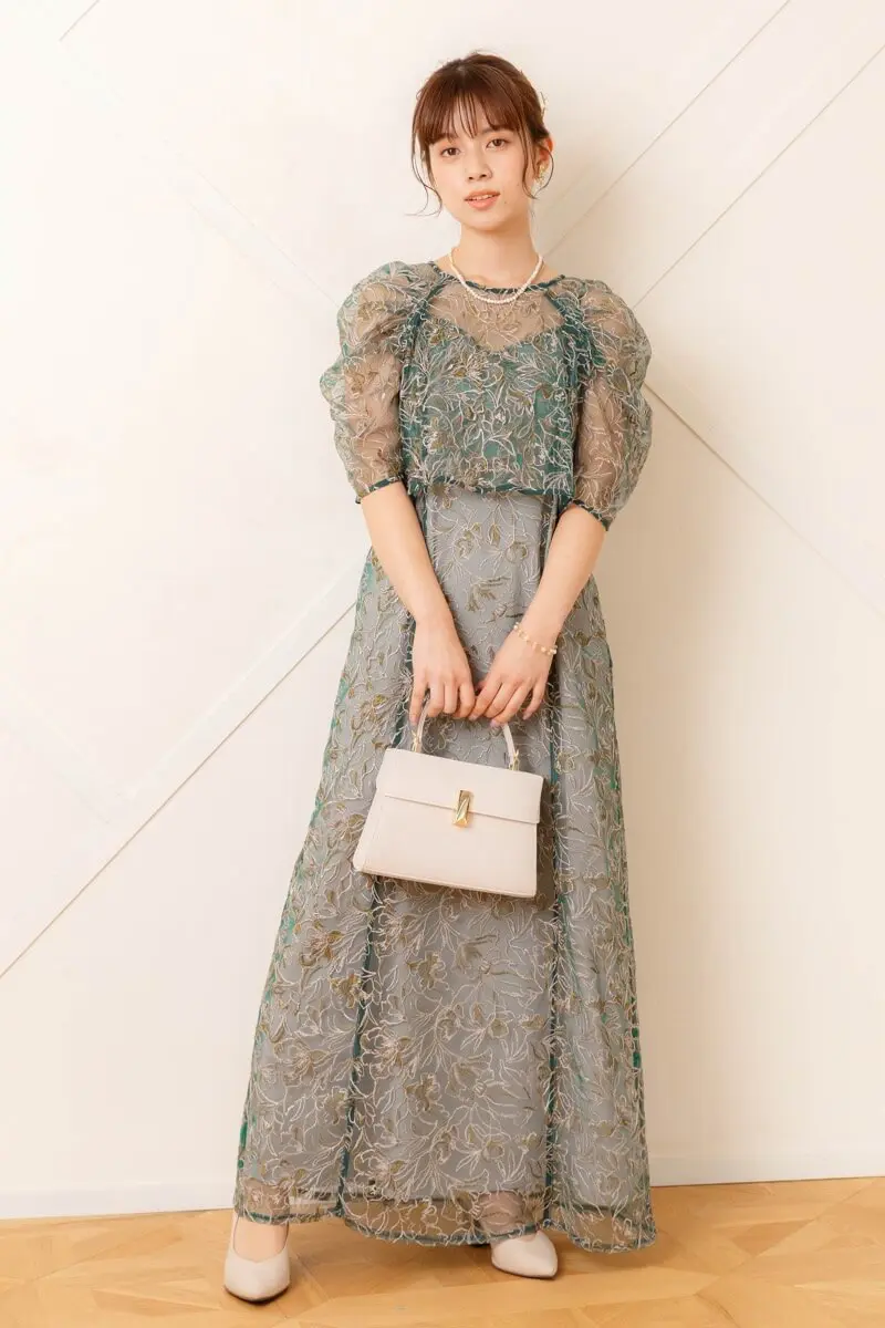 グリーンの総レースレイヤードドレス | LE' RURE | M | 結婚式