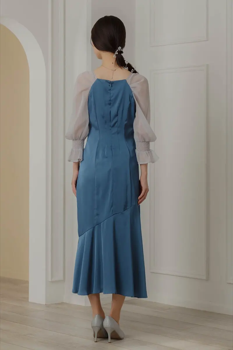 ブルーのバイカラースリーブドレス | Dorry doll | M | 結婚式