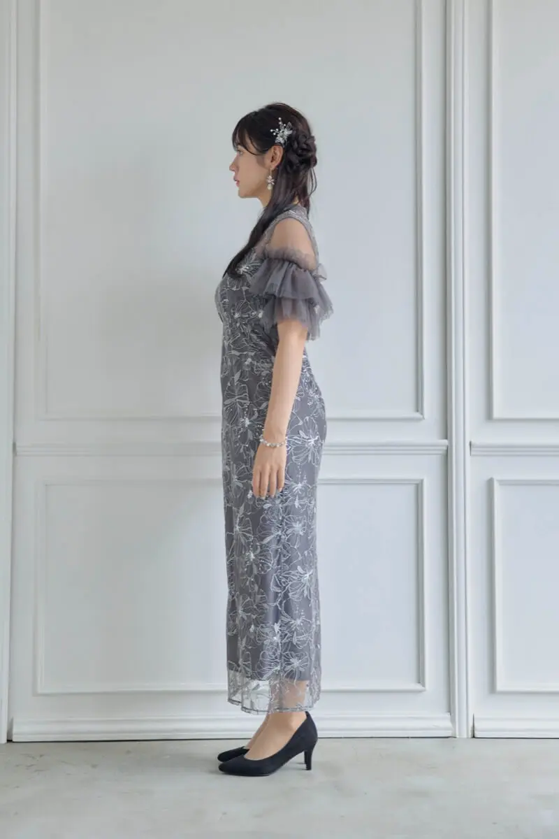 チャコールのスパンコール刺繍レースドレス | ANDRESD | L | 結婚式