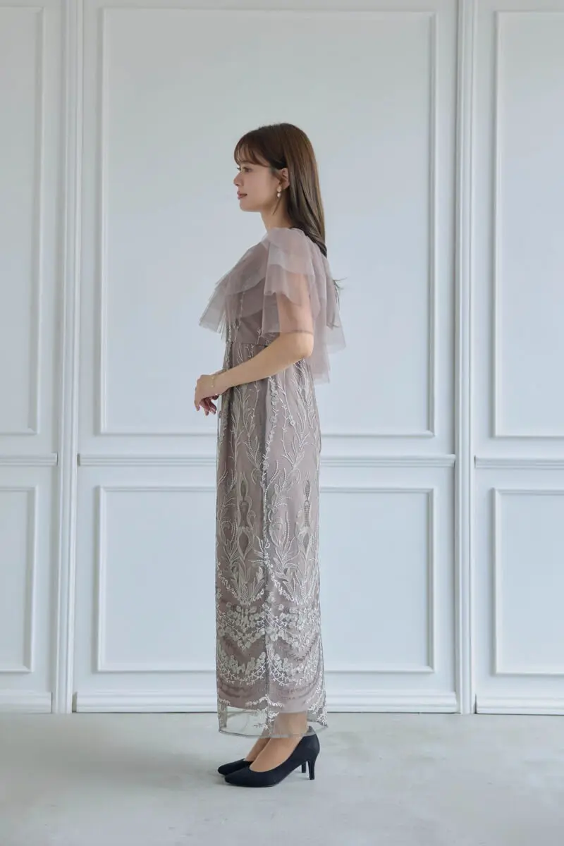 ブラウンのマルチケープ付きIラインドレス | Dorry doll | M | 結婚式
