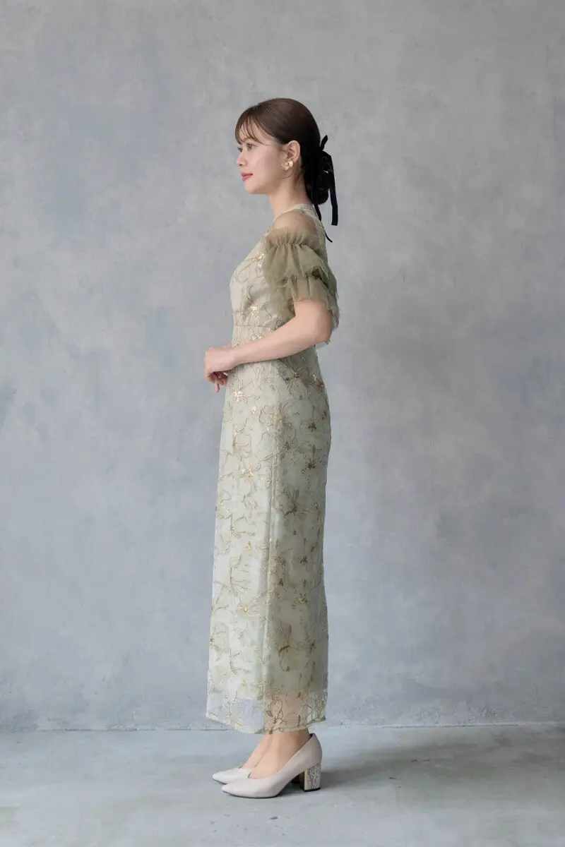 ライトグリーンのスパンコール刺繍レースドレス | ANDRESD | M | 結婚