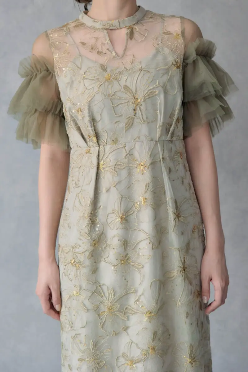 ライトグリーンのスパンコール刺繍レースドレス | ANDRESD | M | 結婚