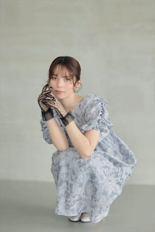 ブロンズのバブルスリーブジャガードドレス | ANDRESD | M～マタニティ