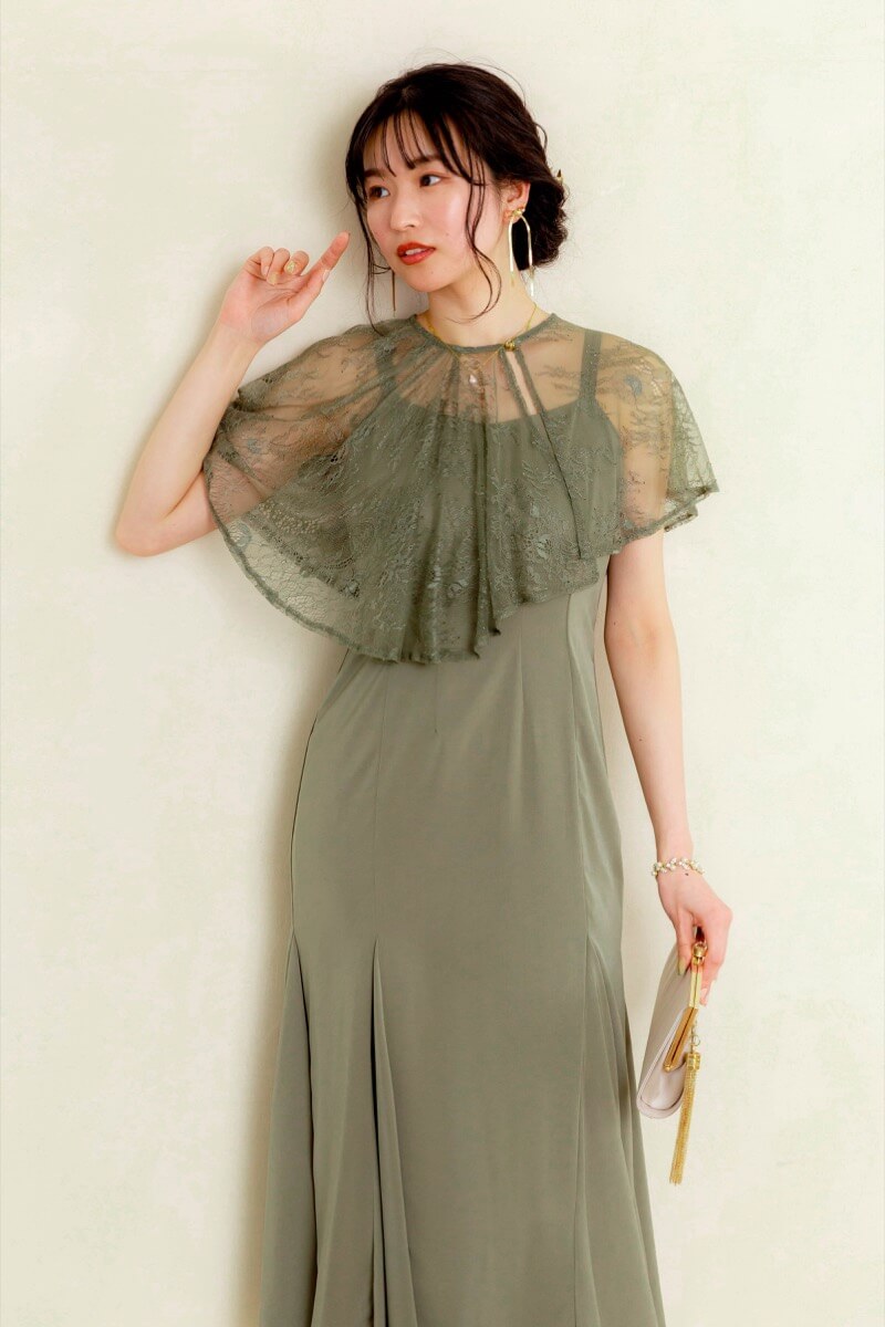 グリーンのレースケープ付きドレス | Dorry doll | M | 結婚式