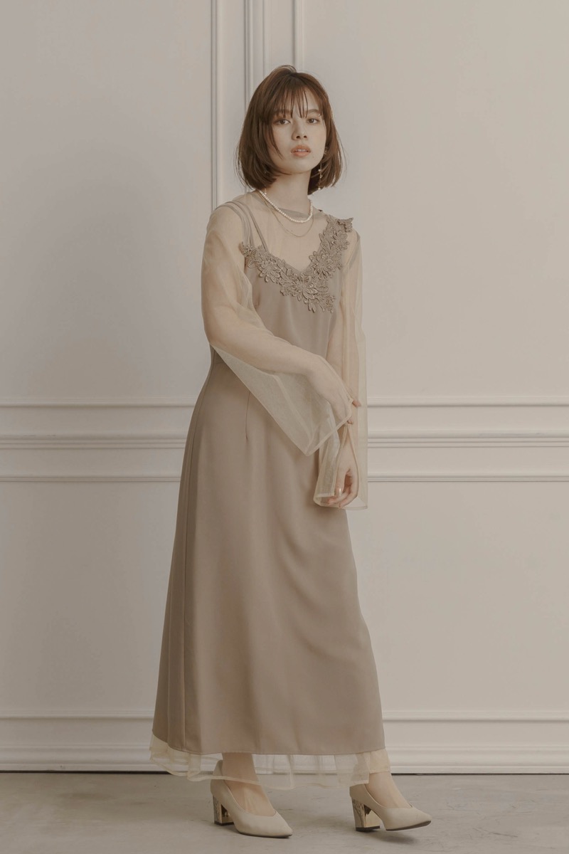 ベージュのシアーチュール2wayドレス | metoi | M | 結婚式パーティー