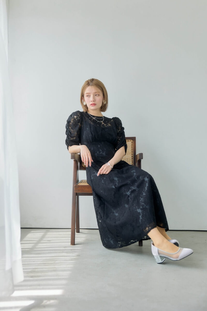 ブラックの総レースダブルバックリボンドレス | Dorry doll | M | 結婚