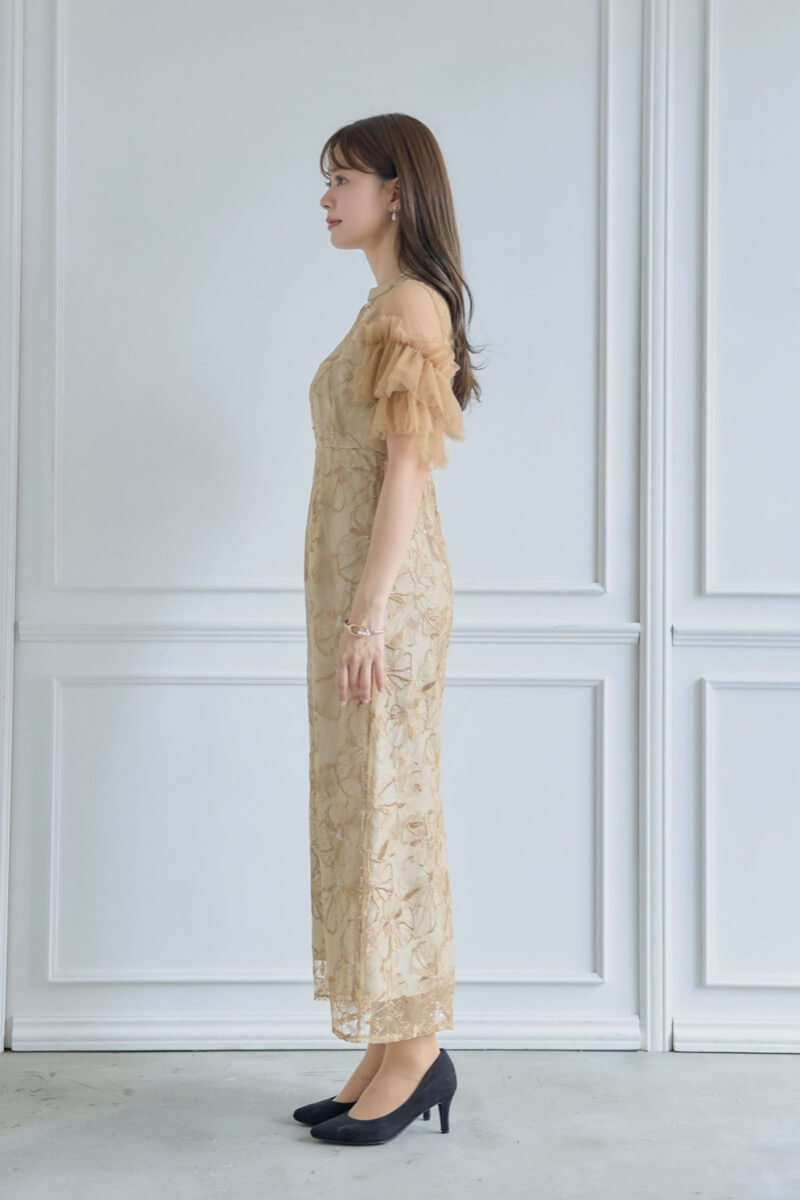 イエローのスパンコール刺繍ドレス | ANDRESD | L | 結婚式パーティー