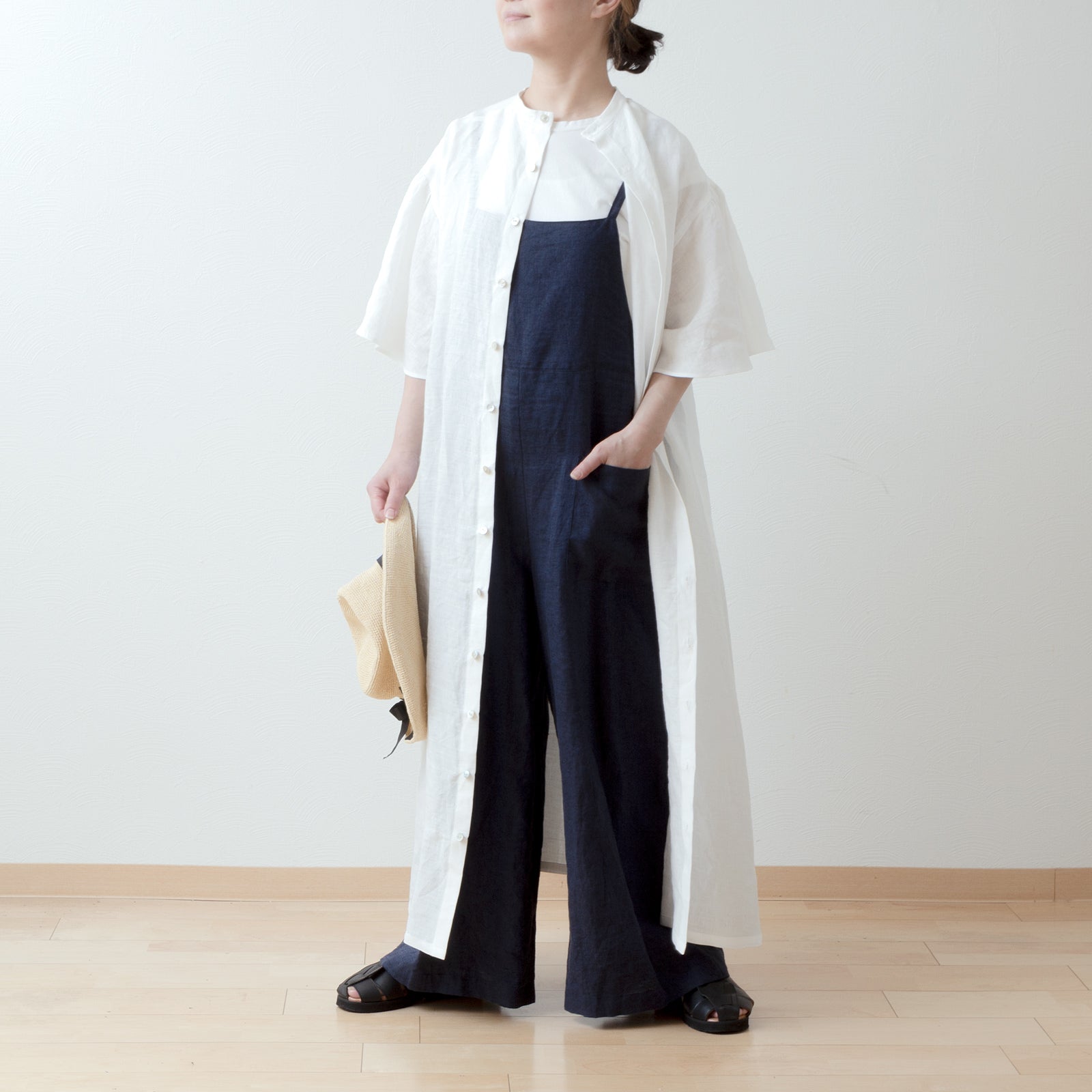 フレアハーフスリーブAラインリネンワンピース/オフホワイト – liplne