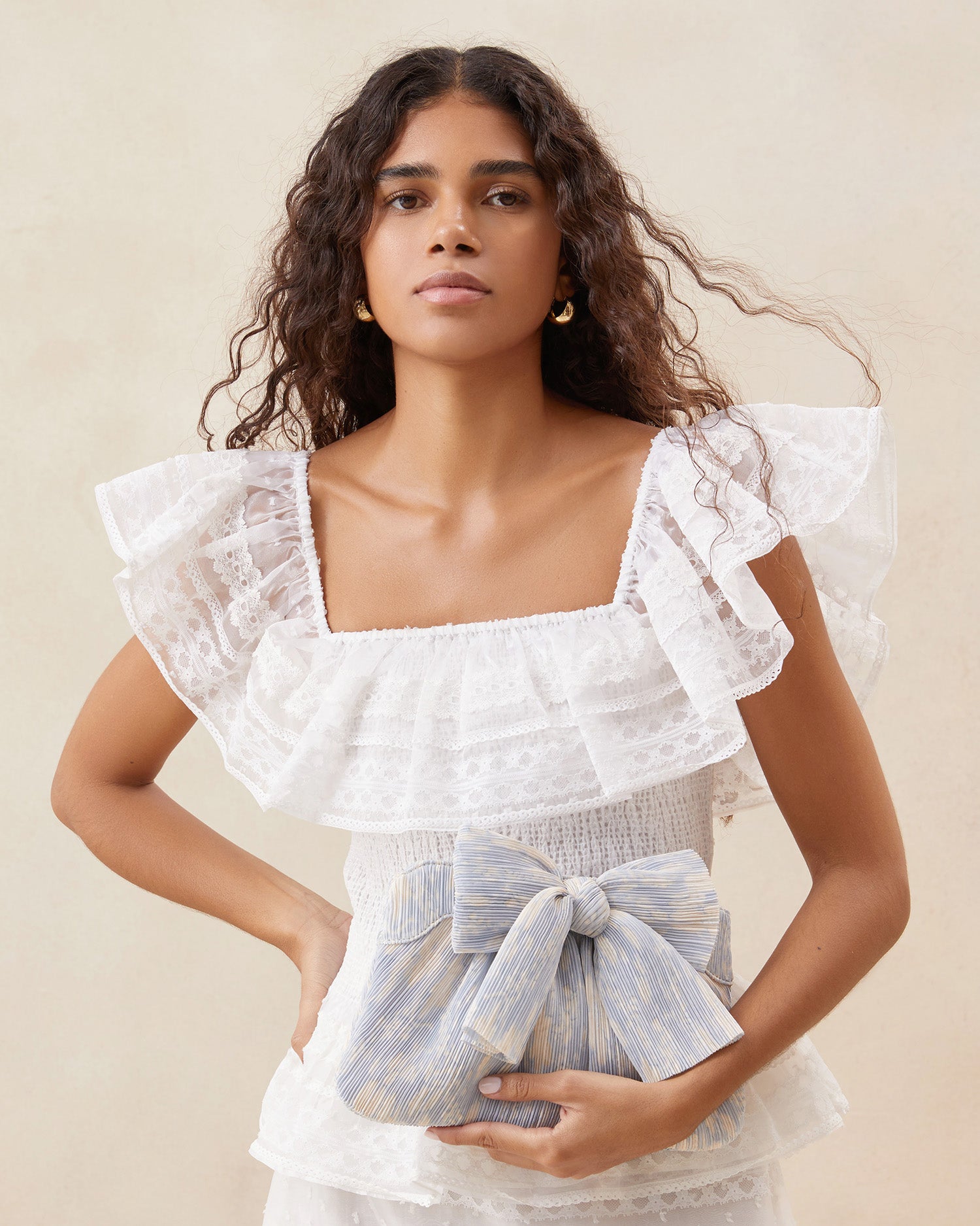 Rayne Blue Floral Bow Clutch l Clutches l Handbags