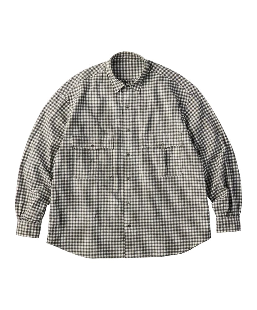 Roll Up Flannel Gingham Check Shirt(L(MEN) Charcoal Gray