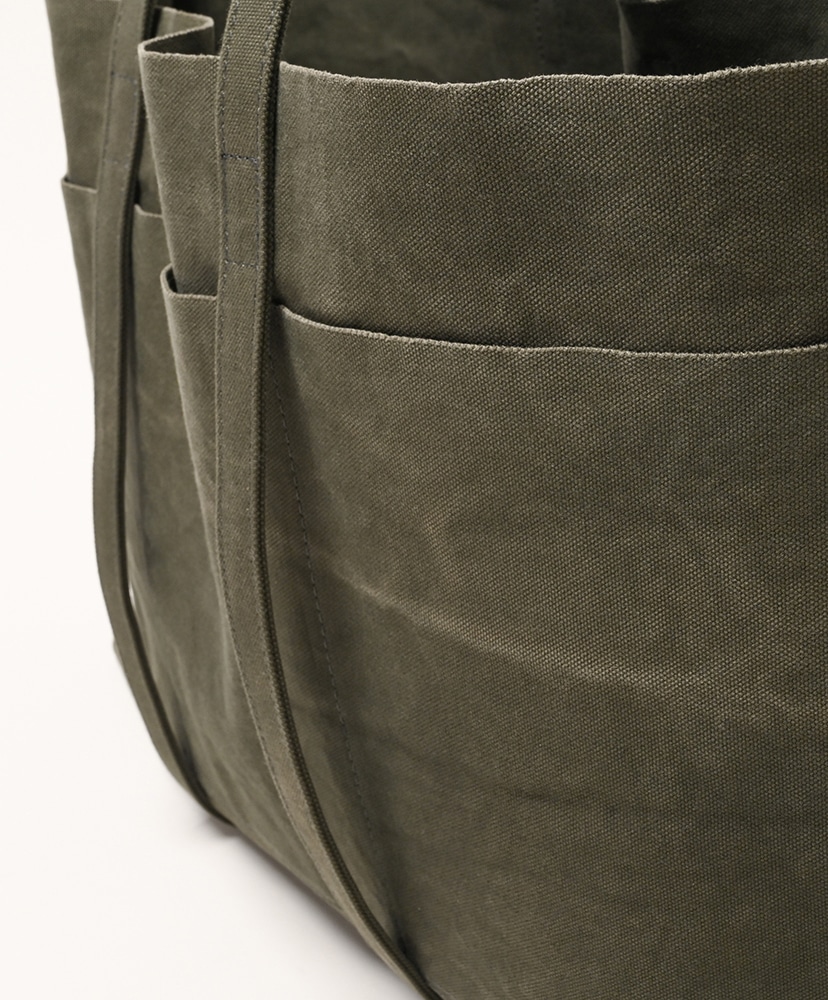 Washed Canvas 6Pockets Tote (L)(FREE Beige/ベージュ): AMIACALVA