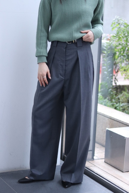 CINOH WOOL TWO TUCK PANTS ブルー 24AW 日本製 CINOH WOOL TWO TUCK