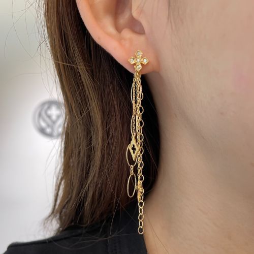 TINY ROUND STONE PRINCESS CROSS PIERCE 18k Yellow Gold / DIAMONDS