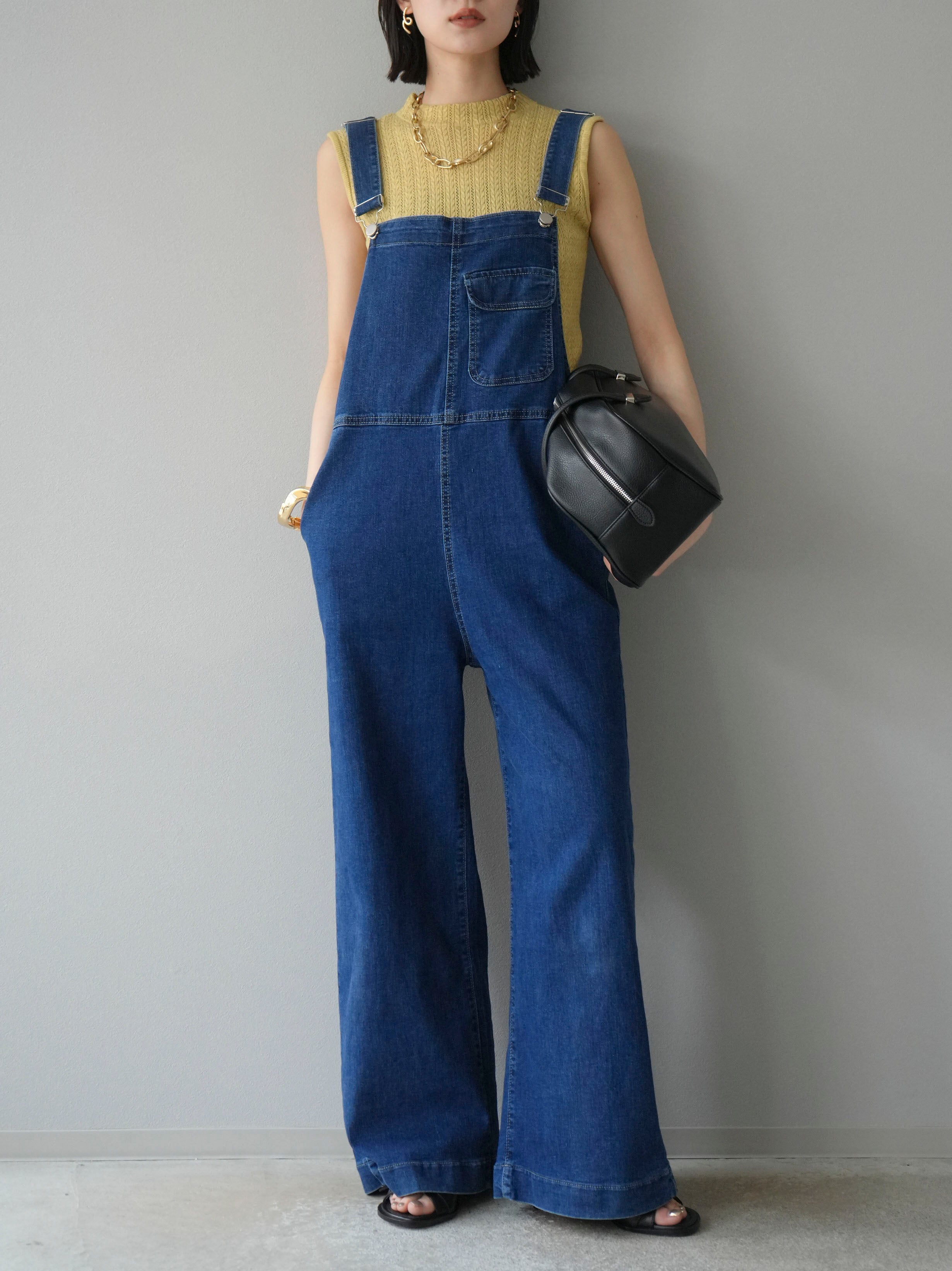 予約]ストレッチデニムワイドサロペット/ブルー – Lumier