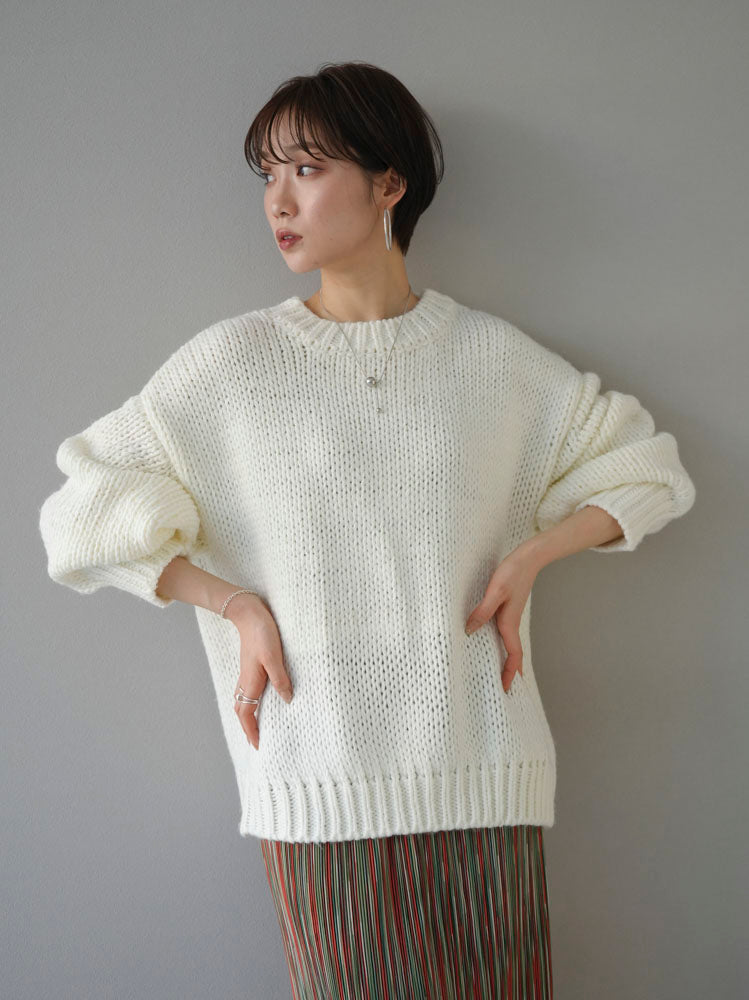 予約]畦編みクルーネックオーバーニットプルオーバー/アイボリー – Lumier