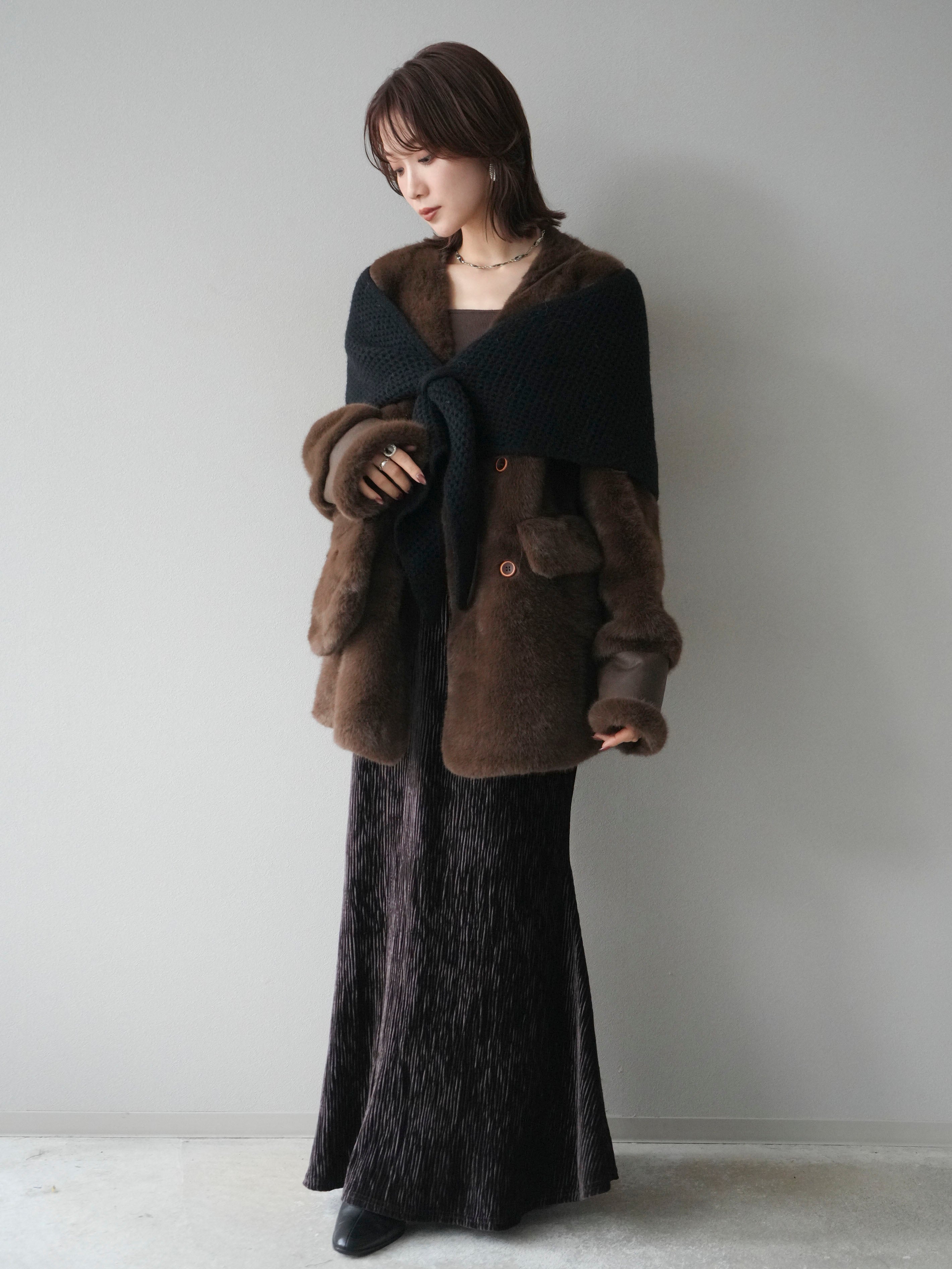 予約]バッグ付エコファーノーカラーコート/brown – Lumier