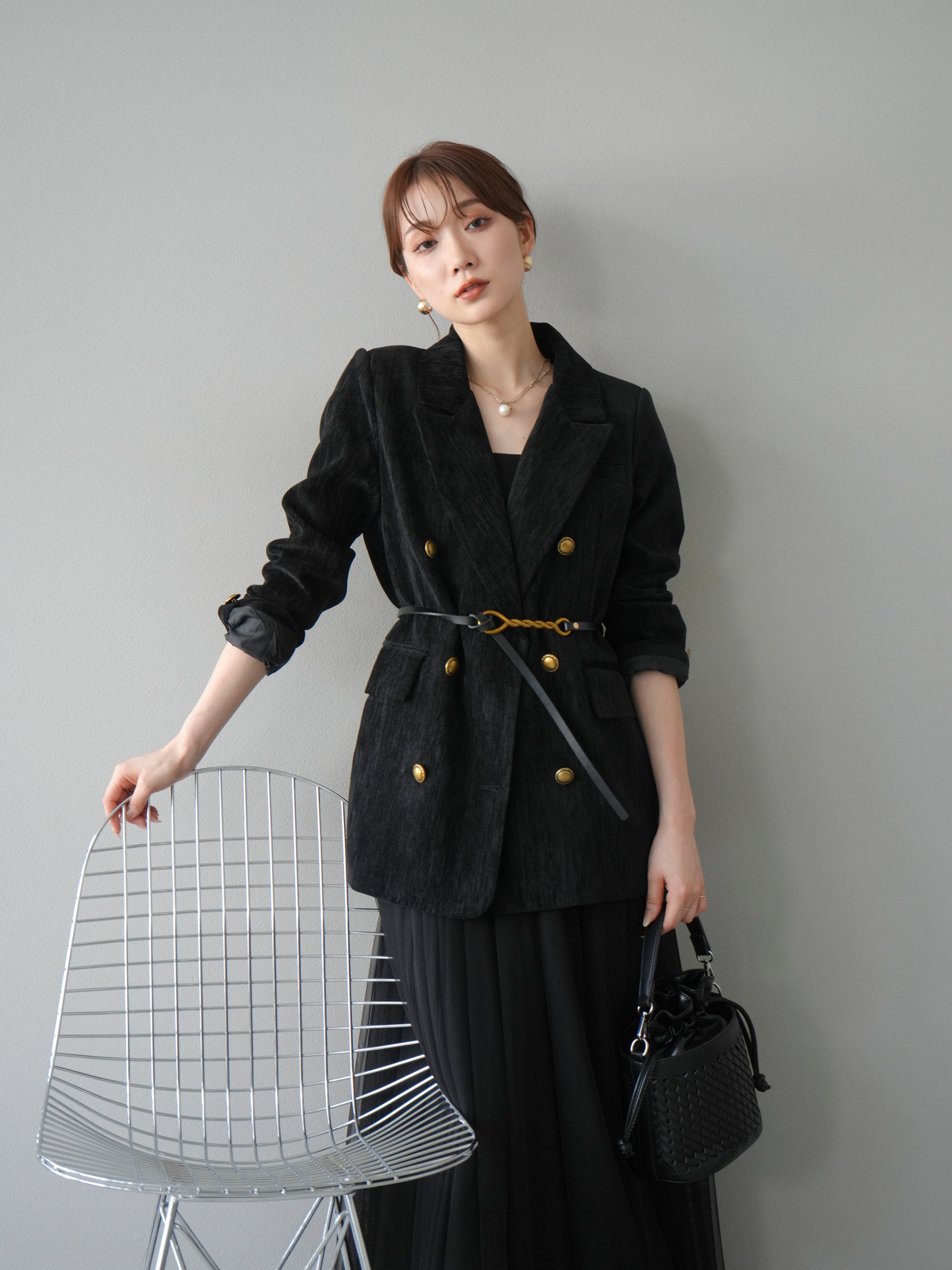 予約]ベロアダブルジャケット/ブラック – Lumier