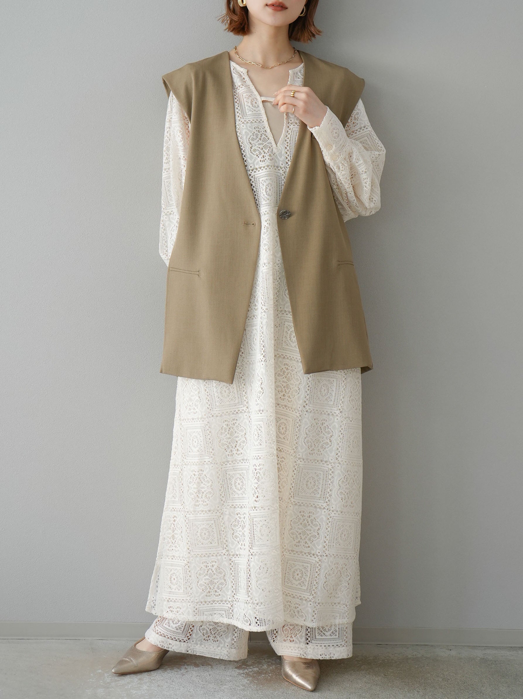 予約]ブロックレースワイドパンツ/アイボリー – Lumier