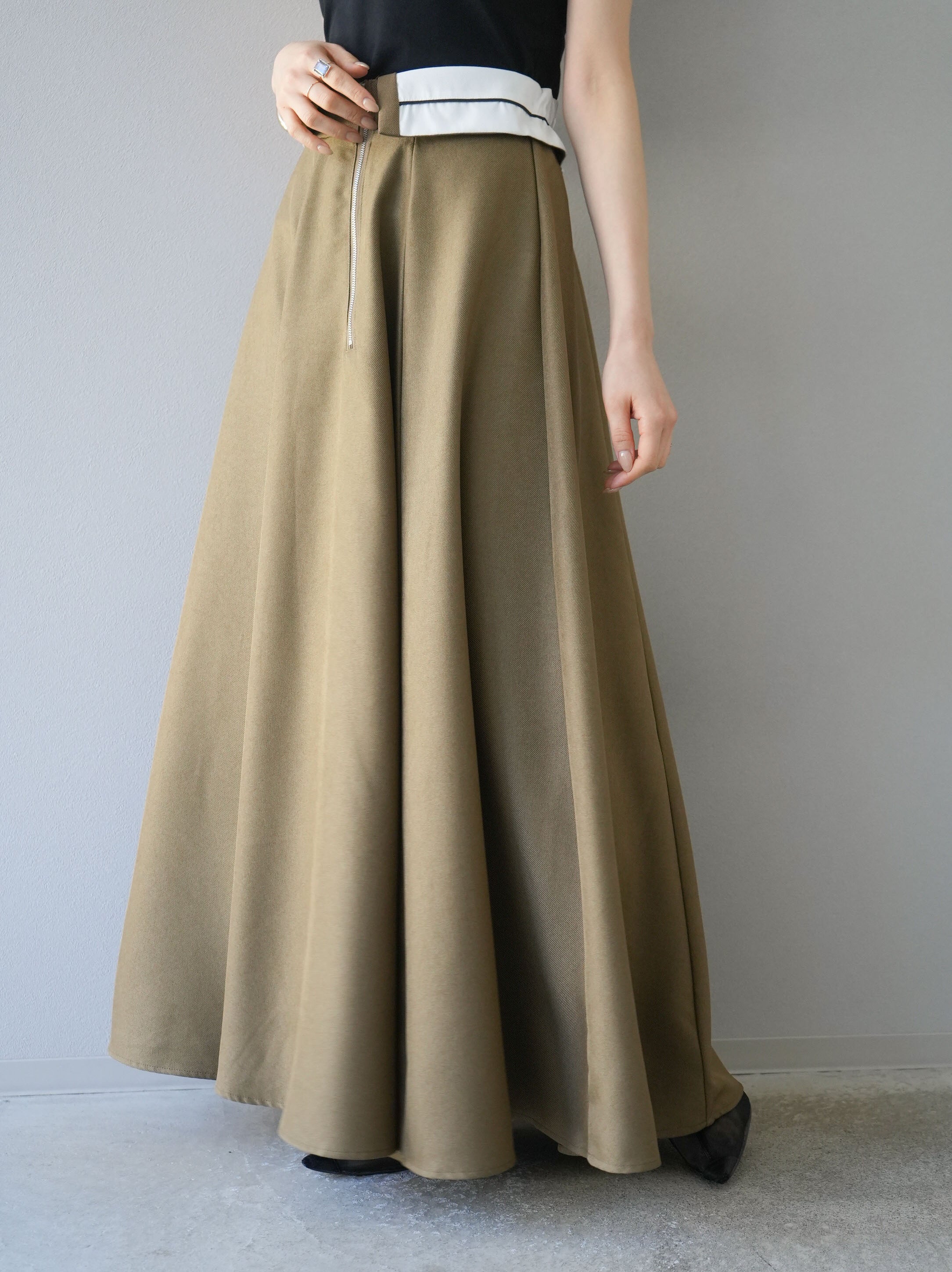 予約]ヘザーエステル折り返しフレアスカート/ベージュ – Lumier