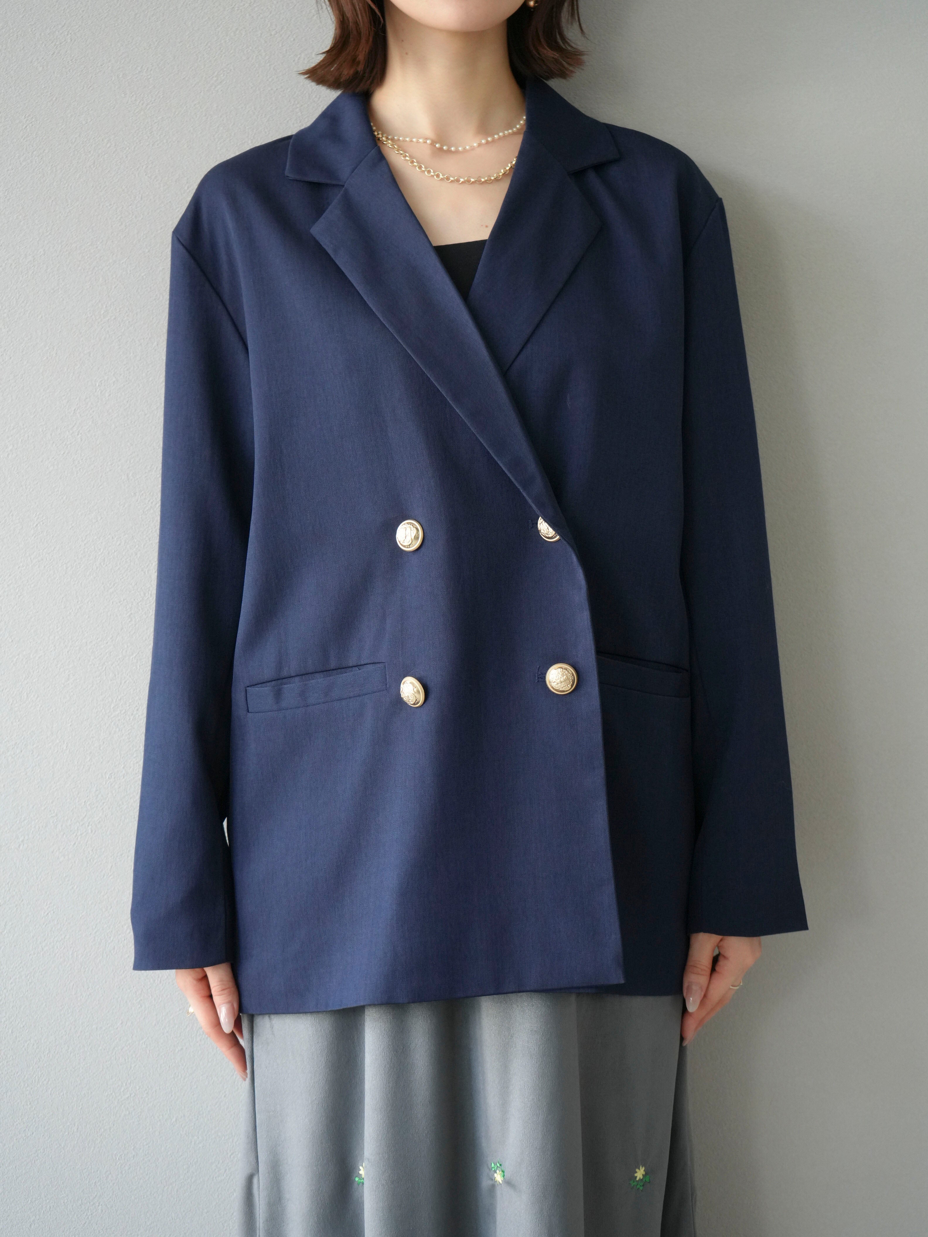 予約]ゴールドボタンツイルダブルテーラードジャケット/ネイビー – Lumier