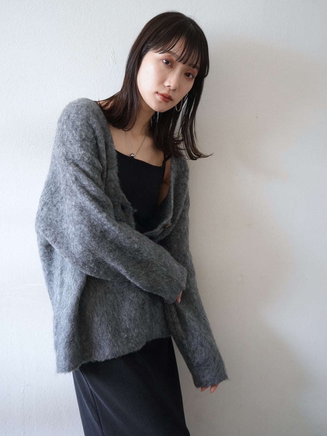 予約]モヘアニットカーディガン/チャコール – Lumier