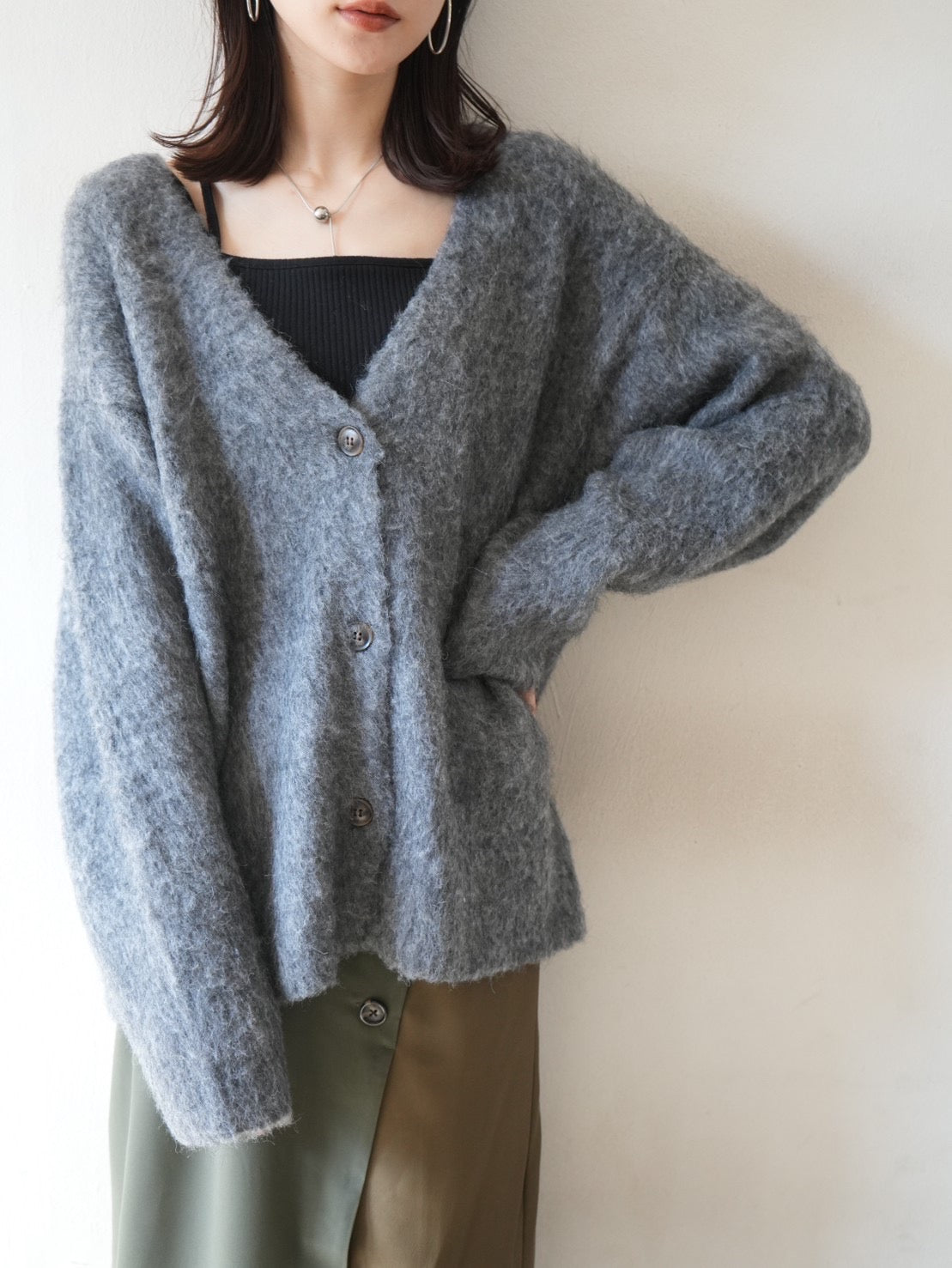 予約]モヘアニットカーディガン/チャコール – Lumier