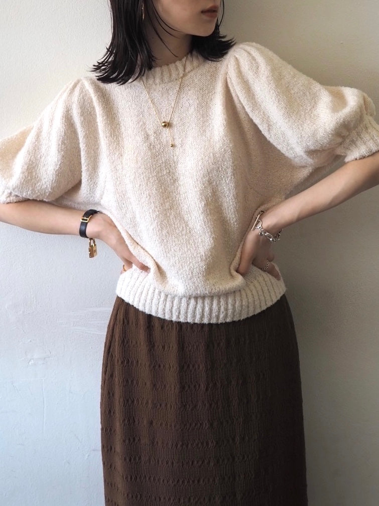 ボリュームスリーブブークレニットトップス/アイボリー – Lumier